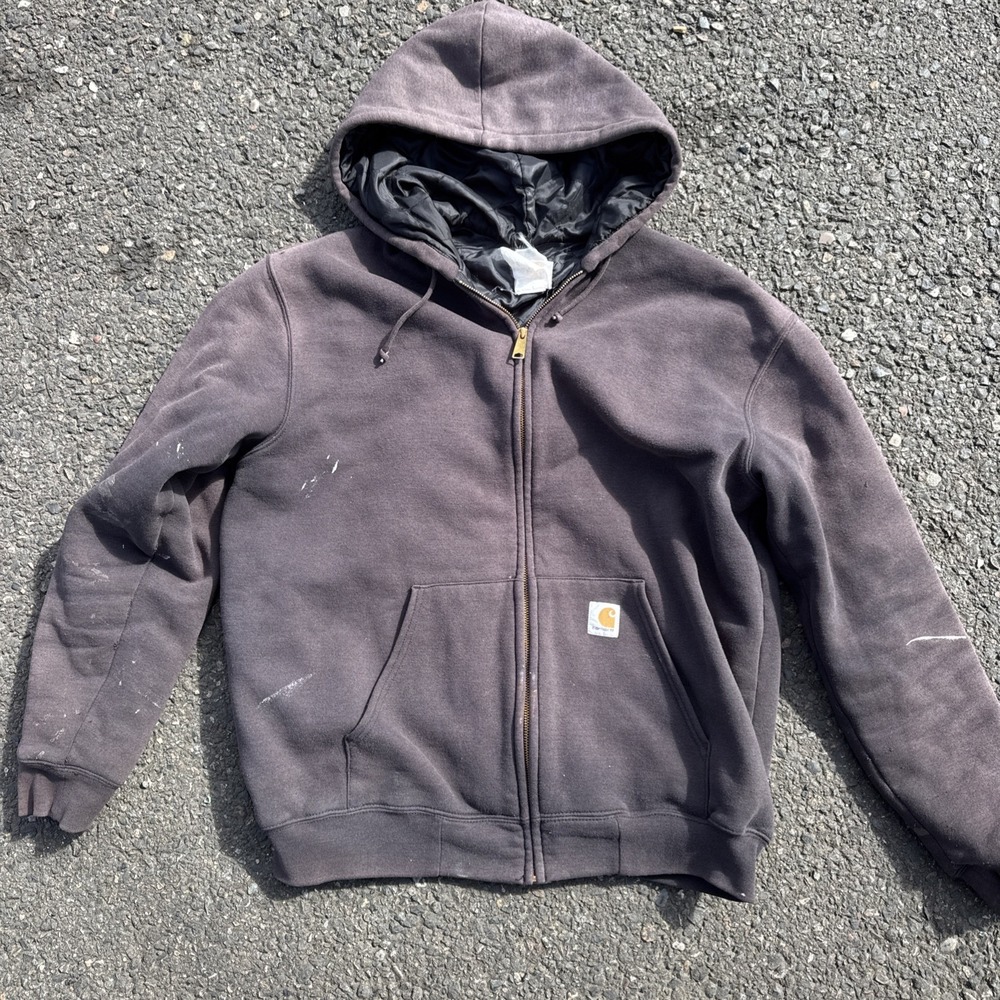 Vintage Carhartt Distressed Zip Thermal Lined Hoodie Sweatshirt Oversized L Fade